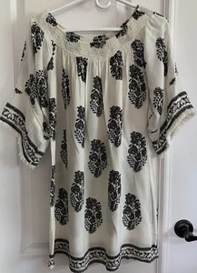 Kori America Women’s Sz S Ivory & Black Off The Shoulder Tunic Top Blouse Boho - Picture 1 of 9