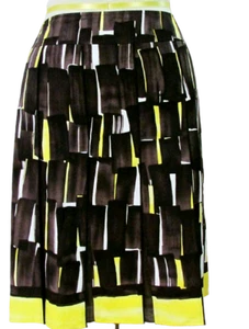 PER SE "Concerto' Silk /Linen Skirt Womens 6 Brown Yellow Lined Knee Length NEW - Picture 1 of 10