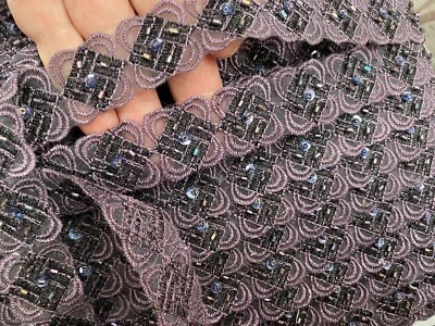 Apliques bordados ribete vieira cuentas a mano 7/8" lentejuelas transparentes 1 yarda Foto 1 de 3