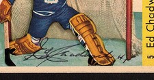 1959-60 ED CHADWICK #5 AUTOGRAPHED Parkhurst Leafs GOALIE Star RARE Hockey Card