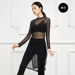 Lady Sexy Sheer Mesh Dress Sretch Fitted Slit Yoga Practice Dance Wear Fit Dress - Picture 1 of 17