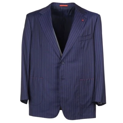 Traje de Lana Isaia Ajuste Regular Azul Marino Rayas Aquaspider Super 160s 48R (UE 58) NUEVO CON ETIQUETAS Foto 1 de 4