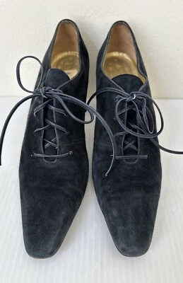 Escada Bootlet Shoes Vintage Navy Suede Mid Heel Womens 9AA Laces Italy - Image 1 of 4