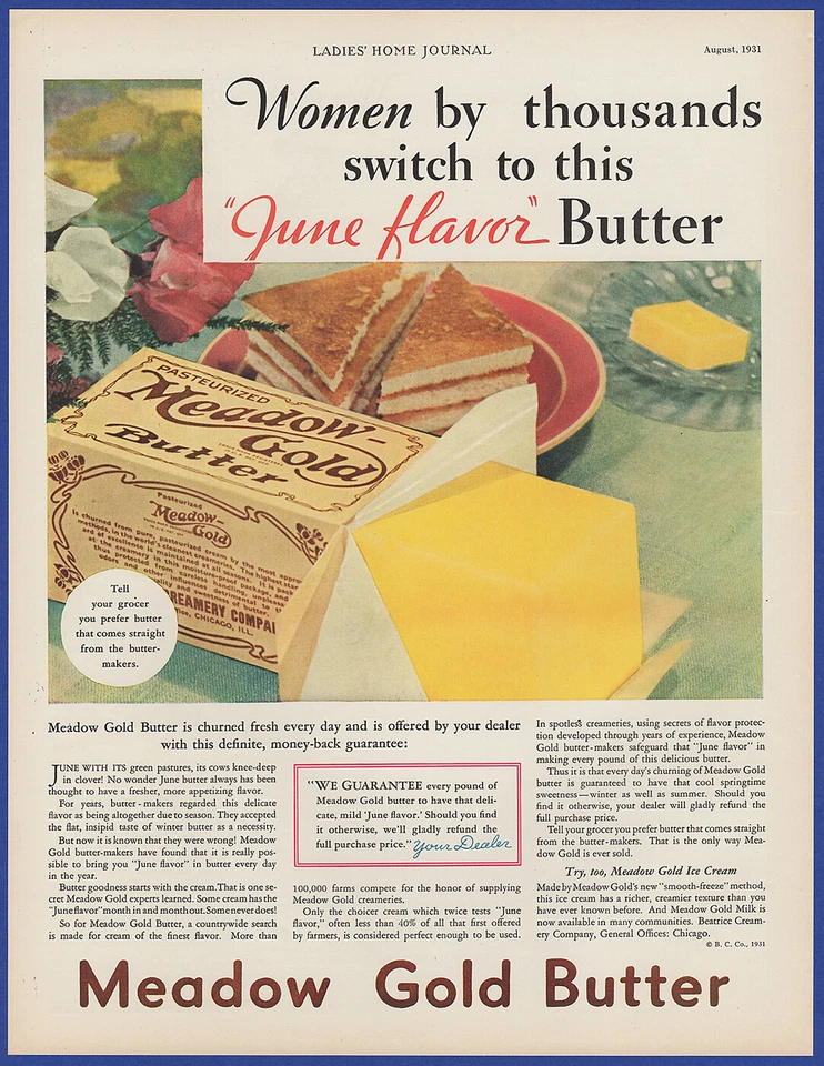 Anuncio impreso efímero decoración arte cocina comida mantequilla oro prado vintage 1931 años 30 Foto 1 de 1