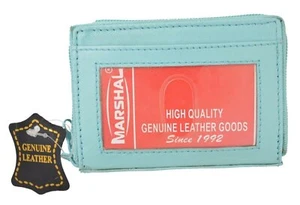 Baby Blue Solid Leather Accordion Wallet Zip Around ID Credit Card Case Holder - Picture 1 of 9