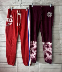 Lot of 2 Justice Girls Size Large 14/16 Sweatpants Red & Purple elastic waist - Picture 1 of 7