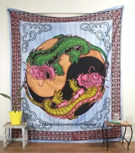 Wall Hanging Tapestry Mandala Dragon Yin Yang Indian Queen Size Bedspread Throw - Picture 1 of 4