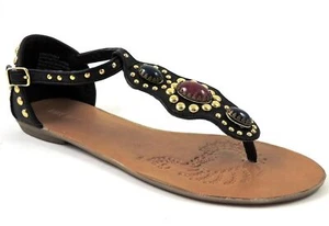 Sandalias de tanga creativas para mujer Nine West negras con tachuelas/joyas talla 7,5 M - Imagen 1 de 6