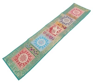 Dining Table Runner Mandala Woven Zari Brocade Banarasi Decor Cover Multi color - Picture 1 of 14