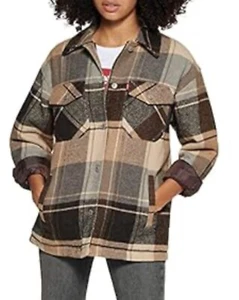 Levis Coat Jacket Womens XL Brown Plaid Wool Blend Flannel Long Sleeve - Picture 1 of 1