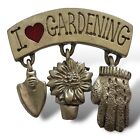 Vintage Spoontiques Pewter “I Love Gardening” Charm Brooch Pin - Collectible