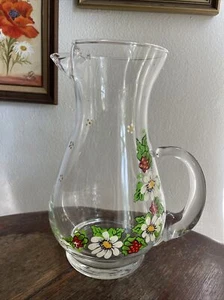 Vintage handbemalter Limonaden-/Wasserkrug, handbemalt Gänseblümchen und Erdbeere - Bild 1 von 7