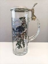 Vintage German Beer Stein, Glass And Pewter   Lovely Design Printed