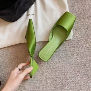 Fashion Womens Square Toe  Satin Sandals Summer Mules Slipper Sheos Sz - Picture 1 of 13