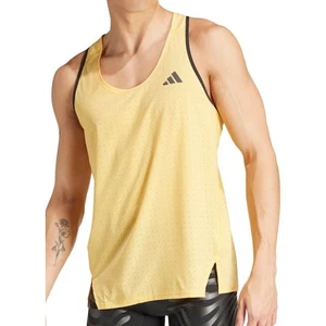 adidas Adizero Mens Running Vest Yellow Run Lightweight Breathable Tank Top - Picture 1 of 4
