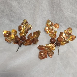Vintage Homco Copper Oak Leaves Wooden Acorn Wall Hangings 7.5 Inches Metal - Picture 1 of 10