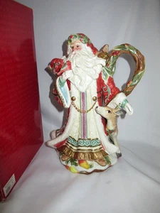 FITZ AND FLOYD Verzauberter Feiertag Krug 64 Oz 13" Weihnachtsmann mit Hirsch, Vogel & Geschenke - Bild 1 von 7