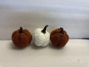 Set of 3 Mini Sherpa Pumpkins Thanksgiving Fall Autumn Decor NEW - Picture 1 of 2