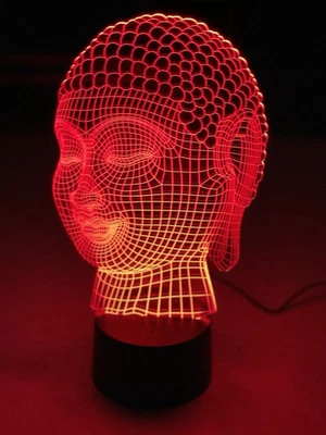 3D Acrylic LED Desk Lamp Religious Buddha Head USB Touch Color Changing Open Box - Image 1 of 4