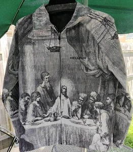 Hellpur Unisex Jacket Size Small Last Supper Print Zip Black White AOP All Over - Picture 1 of 9