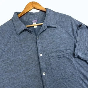 Ibex Mens XL Blue 100% Merino Wool Short Sleeve Button Up Shirt Made in USA - Picture 1 of 10