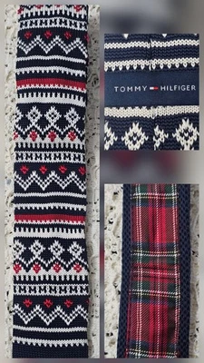 Tommy Hilfiger Hombre Corbata Tejida Extremo Cuadrado 58” Rojo Blanco Azul Cuadros Gallo  Foto 1 de 4