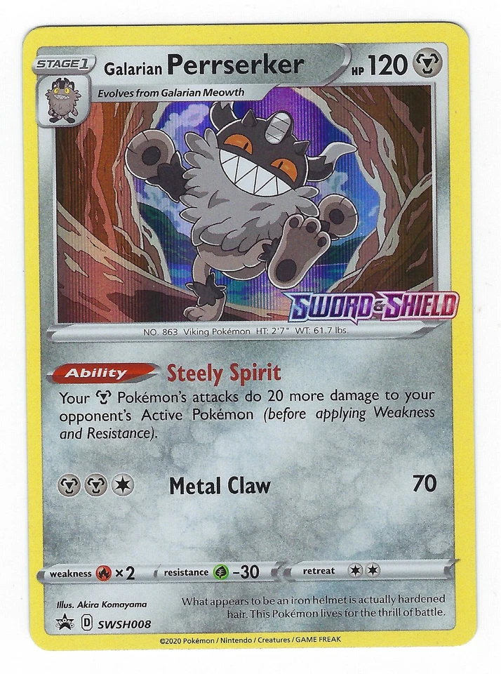 #SWSH008 Galarian Perrserker Promo | SWSH: Sword & Shield Promo Cards NM - Image 1 of 2