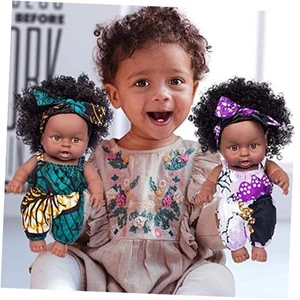 2 Pcs 8 Inch Black Baby Doll African Washable Realistic Silicone Baby Dolls - Picture 1 of 8