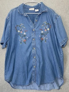 Vintage Jeanshemd Übergröße Faded Glory Blumen bestickt Größe 22/24W - Bild 1 von 11