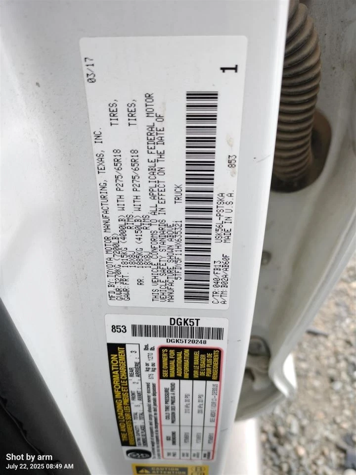 FRONT AC EVAPORATOR HOUSI 871030C040 2017 TOYOTA TUNDRA Foto 1 de 4