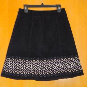 Falda midi de pana Boden línea A negra talla 6R dobladillo adornado chevron preppy - Imagen 1 de 9
