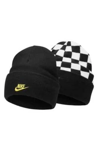 NIKE Big Kids Peak Standard Smile Reversible Beanie in Black/White/Yellow - Picture 1 of 6