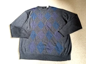 Mens Sweater-COTTON TRADERS-gray/blue/purple argyle wool blend Grandpacore-2XLT - Picture 1 of 4