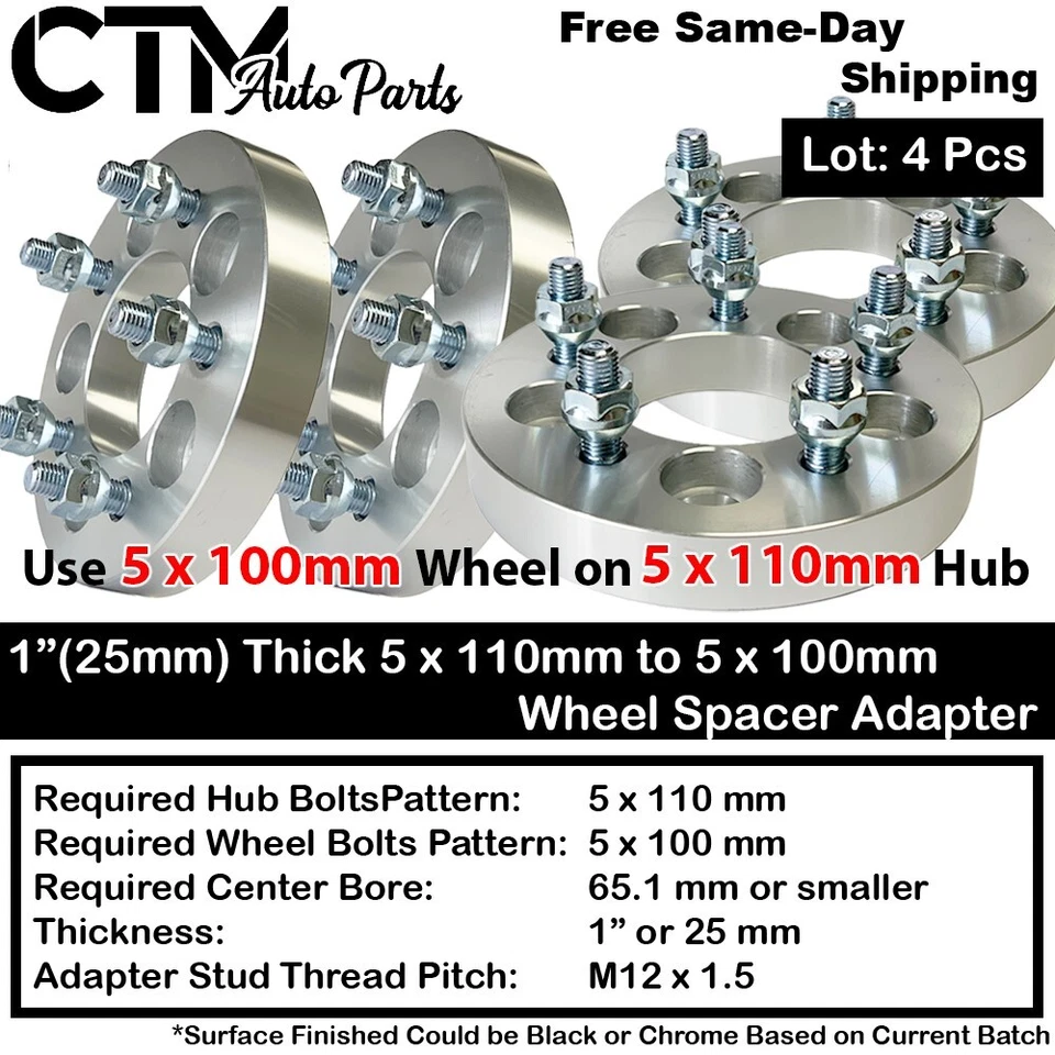 Adaptadores espaciadores de rueda 4x 1" de grosor 5x110 a 5x100 aptos para Chevy/Saturno/Pontiac/Más Foto 1 de 4