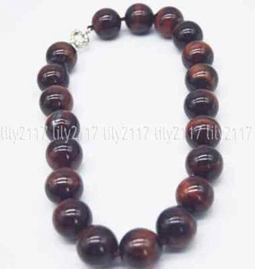 Huge 20mm Genuine Natural Red Tiger's Eye Round Beads Gemstone Necklaces 16-36'' - Picture 1 of 13