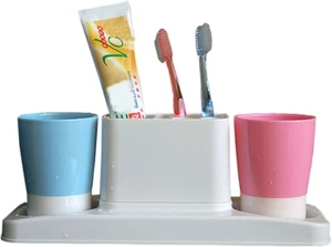 Bathroom Toothbrush Toothpaste Stand Organizer Plastic Storage Rack Set - Picture 1 of 12