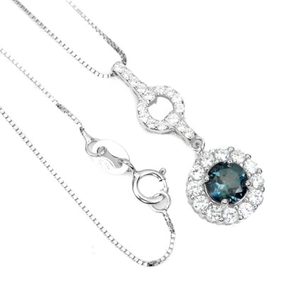 925 Sterling Silber Halskette London Blauer Topas 5,5Mm Edelstein Schmuck 18 - Bild 1 von 4
