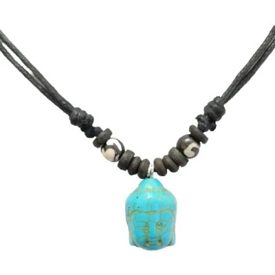 Turquoise Buddha Pendant Black Cord Necklace Chain Jewellery Adjustable  - Image 1 of 2