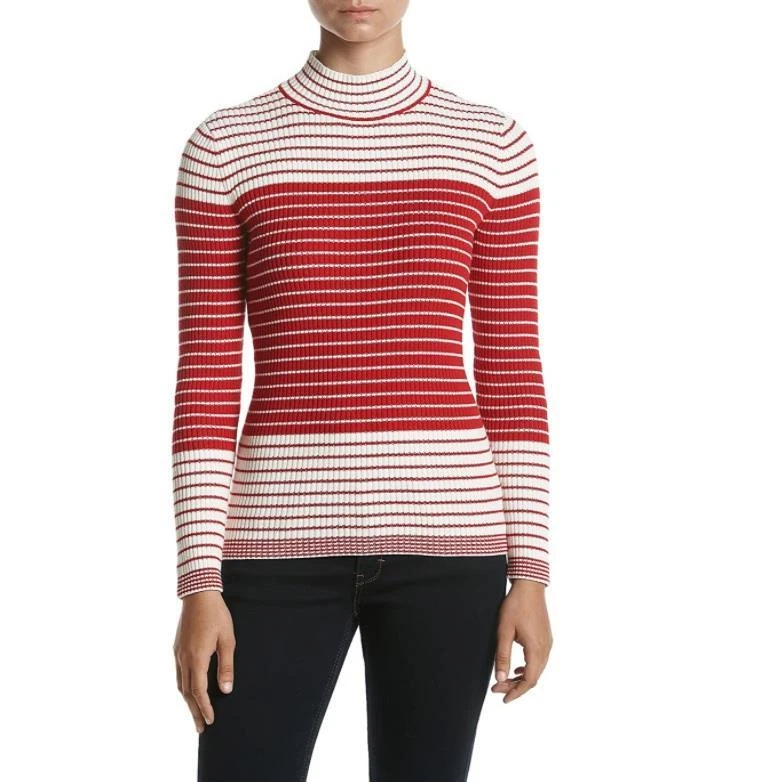 Womens Studio Works Striped Ribbed Mock Neck Sweater Red Size Petite Med Lar NWT - Image 1 of 1