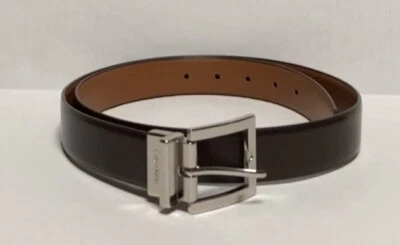 Cinturón de vestir para hombre Calvin Klein sintético cuero marrón hebilla plateada talla grande Foto 1 de 4