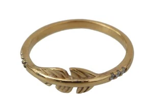 Nialaya Women Gold Ring 925 Sterling Silver CZ Crystal Feather Jewelry Sz EUR 55 - Picture 1 of 5