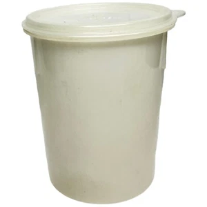 Taza contenedor redondo blanca vintage Eagle Super Seal con tapa 6,5"" de alto 5"" de diámetro - Imagen 1 de 9