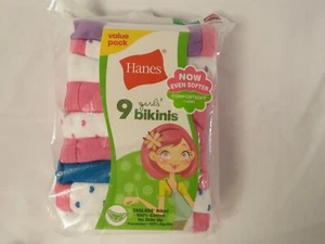 Hanes 9-Pack 100% Cotton Bikini Underwear Cute Solids and Prints Sz 12 NIP - Picture 1 of 5