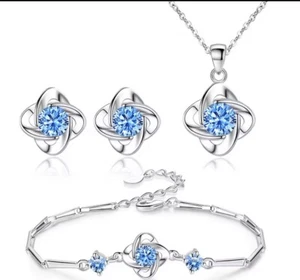Eva & Esh Sparkling 925 Silver Jewelry Set Necklace, Earrings, Bracelet For Wom - Picture 1 of 6