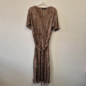 Ladies Dress Size 12 Next Brown Stripe Stretch Jersey Faux Wrap Casual Day - Picture 1 of 8