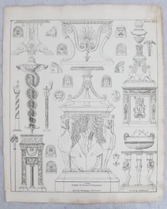19th C Neoclassical Lamp Stands & Ornaments Cottingham Architectural Print XLV - Picture 1 of 2