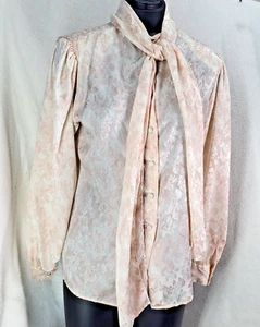 Vintage JH Collectibles Bluse Damen Medium Jacquard Rosa Blumen Puff Krawatte - Bild 1 von 12
