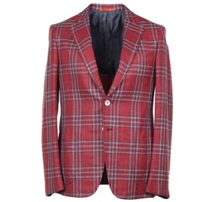 Isaia Slim-Fit Red-Gray Check Wool-Silk-Linen Sport Coat 40R (Eu 50) NWT - Picture 1 of 11
