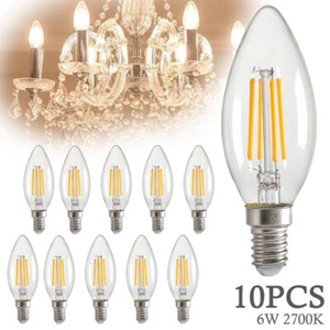 10pcs LED Filament Leuchtmittel Kerze 6W = 60W E14 klar warmweiß Birne Glühbirne - Bild 1 von 11