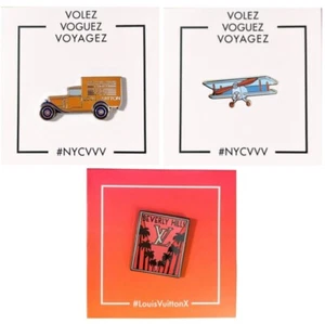 ⚡RARE⚡ LOUIS VUITTON x VVV Exhibit & Louis Vuitton X Pins *BRAND NEW* SET OF 3 - Picture 1 of 8
